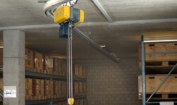 Kransystem mit kettenzug für das linienförmige güterhandling