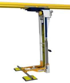 Kransystem für das rationelle Ein- und Auslagern von Platten sowie Paletten im Warenlager